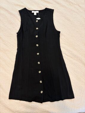 Monteau Black Button-Front Sleeveless Mini Dress